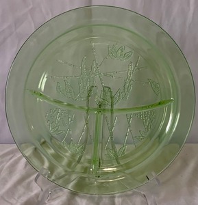 Extremely Rare Parrot Depression Glass - Uranium Glass Grill Plate