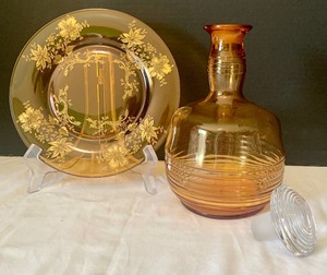 Beautiful Vintage Cambridge Colored Glass Decanter and Plate