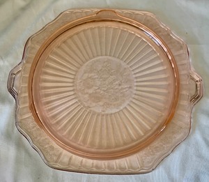Vintage Pink Depression Glass Royal Lace Platter and Mayfair Cake Plate