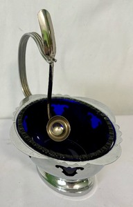 Farber Bros Krome Kraft Relish Dish and Spoon with Cambridge Glass Royal Blue Cobalt  Insert