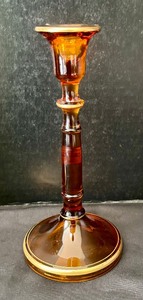 Pair of Vintage Cambridge Glass Amber with Gold 9 12 Inch Candle Holders