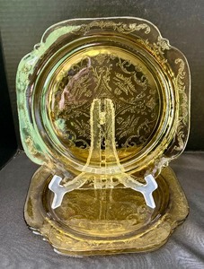 Vintage Etched Amber Madrid Depression Glass Partial Set Glass Set