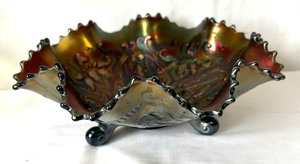 Northwood Wishbone Carnival glass Footed Bowl