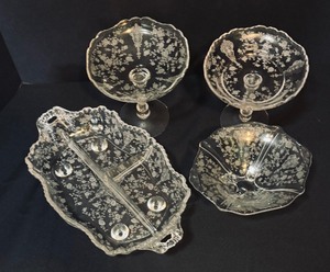 Four Rosepoint Serving Pieces by Cambridge Glass