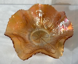 Peacock and Dahlia Carnival Glass 7 Inch Bowl by Fenton