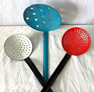 Trio of Vintage Enamel Strainers