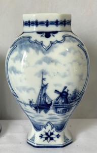 Beautiful Blue and White German Delft Vase and Candle Holders