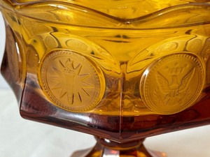 Vintage Fostoria Coin Glass Amber Candy Dish &  Wedding Box