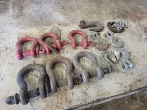 Lot of Assorted Steel Shackles and Hooks - (3) CROSBY 8.5 Ton WLL, (3) CROSBY 9.5 Ton WLL, (4) 12 Chain Hooks and (1) 58 Chain Hook