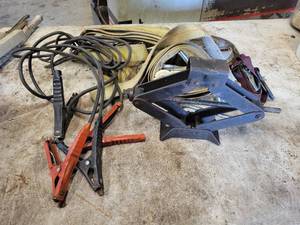 Lot of (4) Ratchet Straps, Scissor Jack, and Jumper Cables