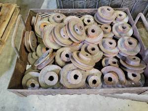 (70) Cast Iron 3.25 Pulleys with 58 Keyed Bores