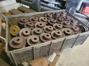 (90) Cast Iron 3.25 Pulleys with 58 Keyed Bores