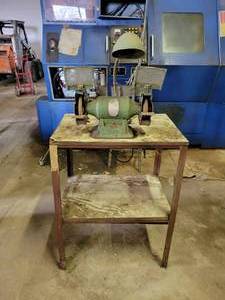 6 Bench Grinder mounted to table with Light - 120V 1 Phase - tested and works