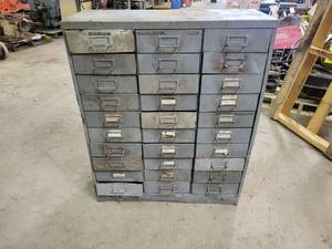 30-Drawer Steel Parts Cabinet with Contents