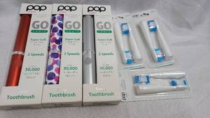 3 pack of New POP Sonic portable electric toothbrushes with 3 replacement heads