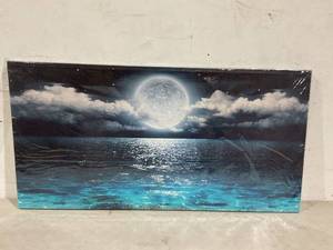 lot 205 image: Full Moon Sea Scape Canvas Art - 40x20in