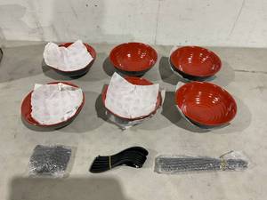 lot 211 image: 6 set Red Black Ramen Bowl Set