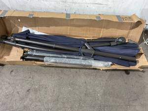 lot 309 image: BLUU BANYAN 10 FT Navy Blue Patio Offset Umbrella with Infinite Tilt, Crank & Cross Base