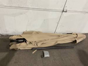 lot 324 image: Blissun 10 ft Tan Rectangular Market Patio Umbrella with 28 LED Solar Lights