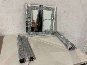 lot 350 image: 16 Inch Square Mirrored End Table with Crushed Crystal Inlay