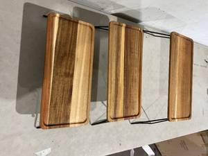 lot 255 image: LOT OF 3 Tabletop Tables - Wood with Black Legs