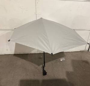 lot 372 image: Prospo Adjustable Portable UPF 50 UV Protection Lake Blue and Silver Beach Umbrella with Universal Clamp