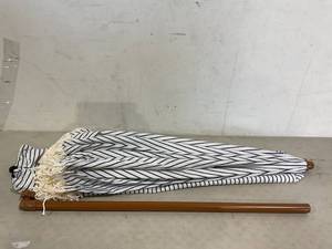lot 299 image: AMMSUN 7ft Patio Umbrella with Fringe - Navy Blue Stripes