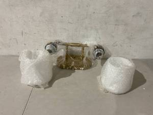 lot 387 image: Audickic Brushed Gold 2-Light Bathroom Vanity Fixture with Milk Glass Shades