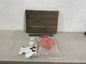 lot 414 image: Cali Kiwi Pros Wall or Door Mount Indoor Basketball 4 Panel Aged Washed Wood Backboard
