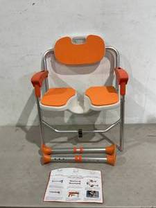 lot 425 image: Felstar Folding Adjustable Orange and White Shower Chair with Arms and Back