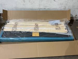 lot 32 image: Molblly Turquoise Upholstered Queen Size Bed Frame with Headboard.