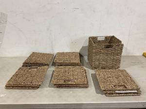 lot 477 image: SET OF 6 - mDesign Seagrass Woven Cube Basket Organizer with Handles - NaturalTan