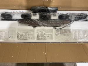 lot 74 image: 5-Light Kitchen Island Hanging Light Fixture - Black, Rustic Wood