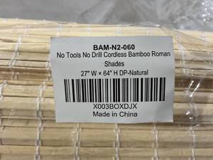 lot 522 image: LazBlinds No Tools No Drill Cordless Natural Bamboo Roman Shades
