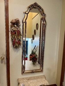 lot 2 image: Furniture Home DeCor MCM Mid-Century Modern Entry Bedroom Full Length Wall Mirror Composite Rocco Hollywood Regency Mirror