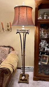 lot 3 image: Lamps Lighting MCM Floor Lamp Glass Prism Antiqued Bronze By Uttermost Lighting