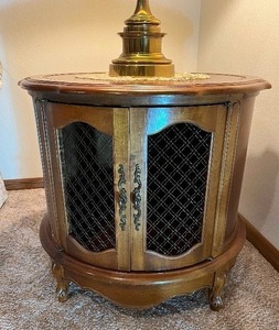 lot 4 image: Vintage  MCM Furniture French Provincial Drum Side-Table Liquor Cabinet...
