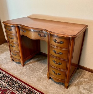 lot 6 image: Furniture MCM Vintage BASSETT French Provincial 9 Drawer Desk Vanity...Beautiful