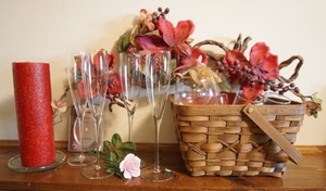 lot 46 image: Collectible Stemware Basket Candle Flowers Porcelain Pink Rose Etc.
