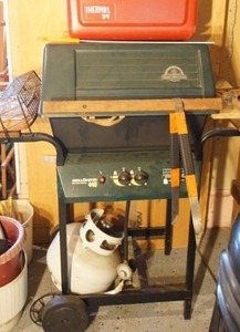 lot 130 image: Grill Master Barbeque Grill 460 with Propane Tank, Thermos 39 Cooler Etc.
