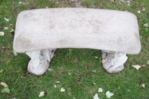 lot 132 image: Lawn and Garden Concrete Smaller-Sized Bench with Removable Top and Morning Doves Base...