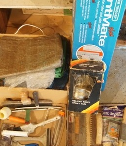 lot 123 image: Garage Deluxe Paint Spray Gun Power Trigger Paint-Mate Tarps Paint Supplies...