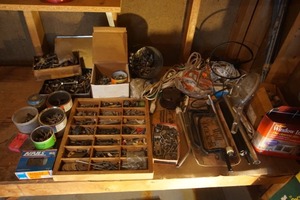 lot 109 image: Garage Hardware Nails Electrical Tools Etc.