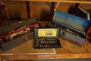 lot 112 image: AntiqueVintage Tools Cobra 40() Piece Industrial Socket Wrench Set Japan SAE & Metric, (2)Tools Boxes with Contents