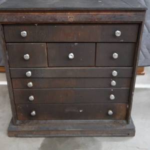 lot 40 image: VINTAGE HEAVY DUTY WOODEN CABINET