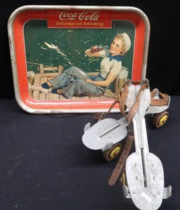 lot 75 image: COLLECTIBLE COCA-COLA METAL TRAY  ROLLERSKATES