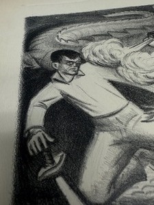 lot 43 image: Orig Mid Century Cubist Style 1950s Dramatic Scene wDragon by MN Artist Dorothy Divers 