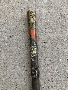lot 89 image: Wonderful Ornate Antique Walking Stick wSterling Silver Adornments
