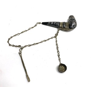 lot 91 image: Ornate Old Inlaid Silver Smoking Pipe