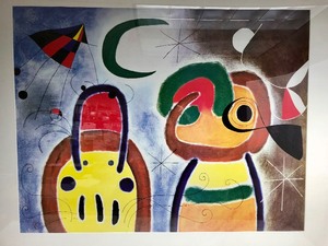 lot 93 image: LARGE Framed Joan Miro PrintPoster - Loiseau Au Plumage